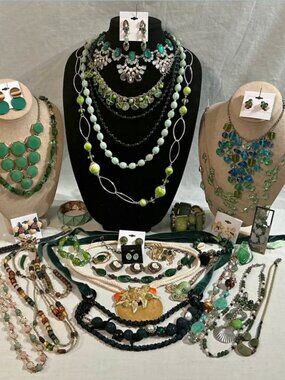 💎Curated Green Statement Jewelry Collection | Vintage Glam Beaded & Artisan Lot
